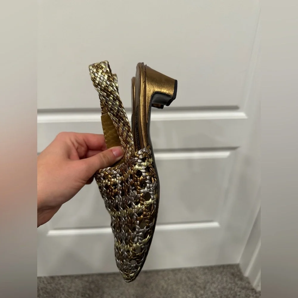 Vintage Stuart weitzman metallic woven slingback kitten heels size 6 - Picture 3 of 6